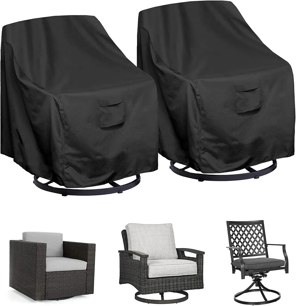 WOMACO Patio Swivel Chair Cover Waterproof Outdoor Swivel Chair Slip Covers Outside Small Large Oversized Wicker Lawn Club Chair Furniture Protector (30" Wx35 Dx39 H(2 Pack))