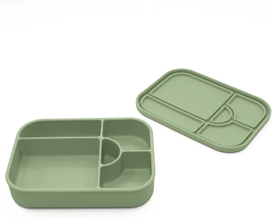 nouka Bento Lunch Box - Large Size | 5-Sealed Leak Proof Compartments | Made of Food Grade Silicone | Leaf