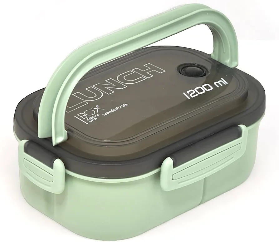 Elevate & Co. Lunch Box Meal Container with Utensils, leak proof 3 Compartments - Bento Box- Ideal for Meal Prep and Office - Microwave Safe, BPA-Free, Stackable Adult Lunch Container - Green
