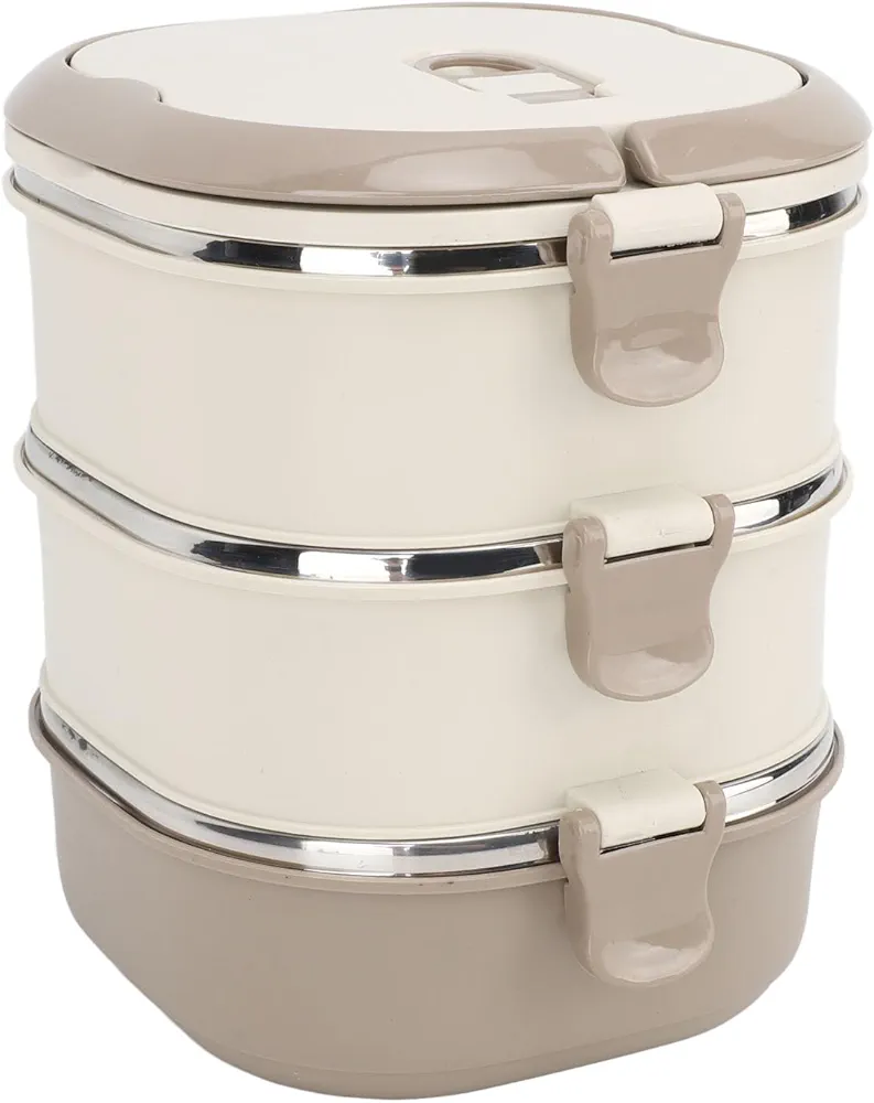 LIZEALUCKY Bento Box Stainless Steel Lunch Box Multi Layers Stackable Thermal Bento Boxes for Adults Portable Food Container for Office Work Home Picnic (3 Layers)