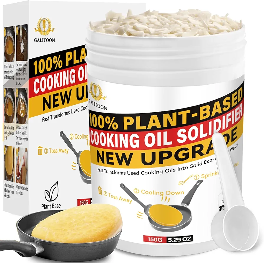 Cooking Oil Solidifier, Plant-Based Oil Solidifier Powder Hard Up to 15 Cups, Mess-Free Oil Hardener for Disposal,Cooking Oil Hardener Solidifies, Grease Solidifier Powder 5.29 Oz