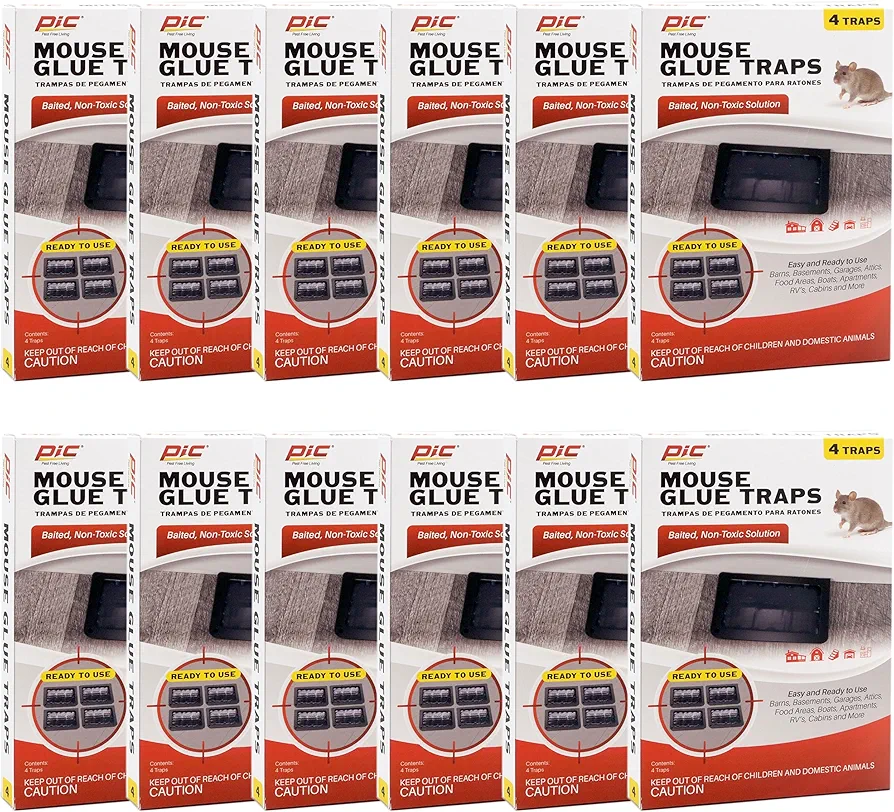 PIC Baited Mouse Glue Traps, 4Count (Pack of 12)