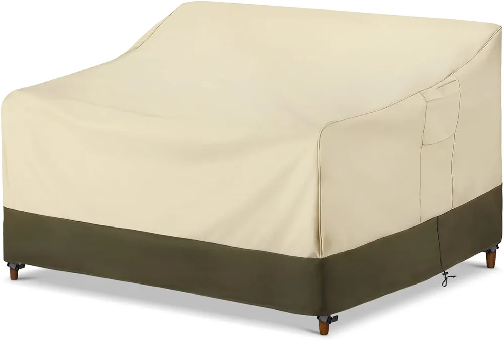 SunPatio Outdoor Couch Cover Waterproof, Patio Furniture Covers for 3 Seater Sofa, 78W x 42D x 32H inch, Heavy Duty Deep Seat Sofa Cover with Air Vents and Handles, Beige & Olive