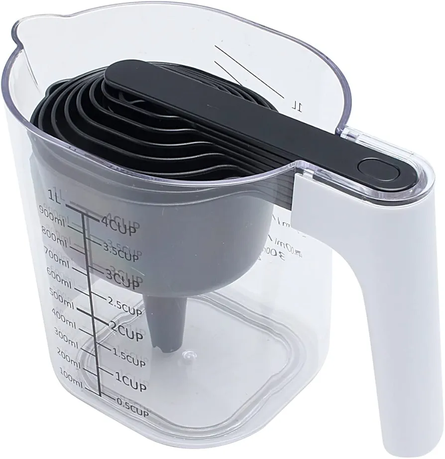 COOK WITH COLOR Measuring Cup Set - 9 PC. Nesting Stackable Liquid Measure Cup, Dry Measuring Cups and Spoons with Funnel and Scraper (Black)