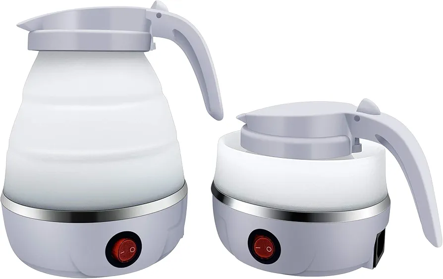 Travel Portable Foldable Electric Kettle, 0.6L Small Collapsible Hot Water Boiler For Coffee Tea (White)