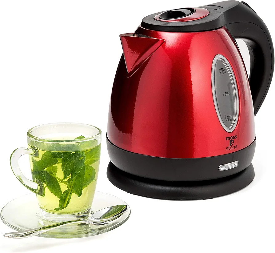 Moss & Stone Stainless Steel Small Electric Kettle Red Color, Cordless 1.2L Portable Hot Water Kettle Electric 1500w Strong Fast Boiling Pot, Electric Tea Kettle With Boil Dry Protection, Red Kettle