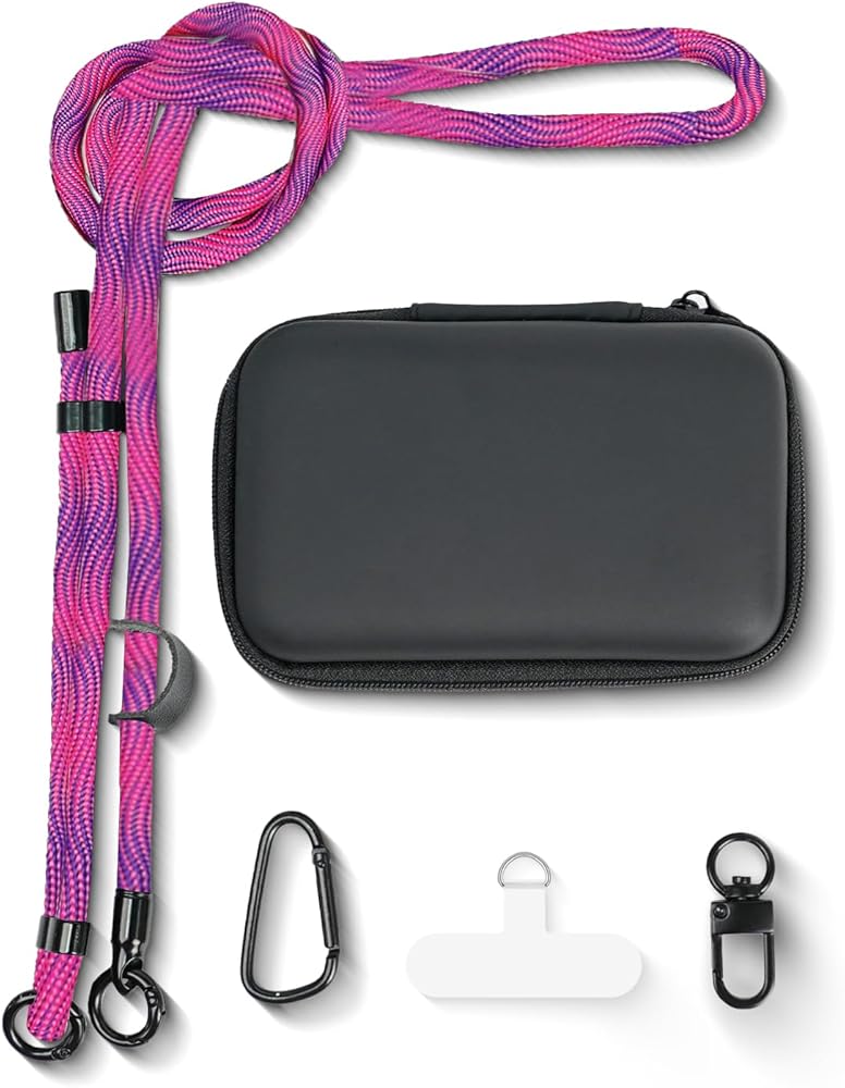 Adjustable Crossbody/Neck Lanyard for Phone/Key/Badge, with Phone Tether, Caribeener Clip, Electronics Organizer/Coin Purse
