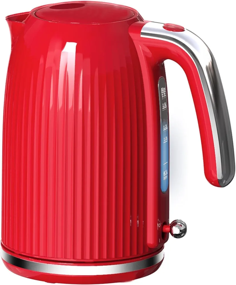 1.7L Electric Kettle-Quick Boil, 1500W, Non-BPA, Safety Auto Shut-Off, Boil-Dry Protection, Easy Clean with Wide Opening, Heat-Resistant Handle, 360°Swivel Base, Red