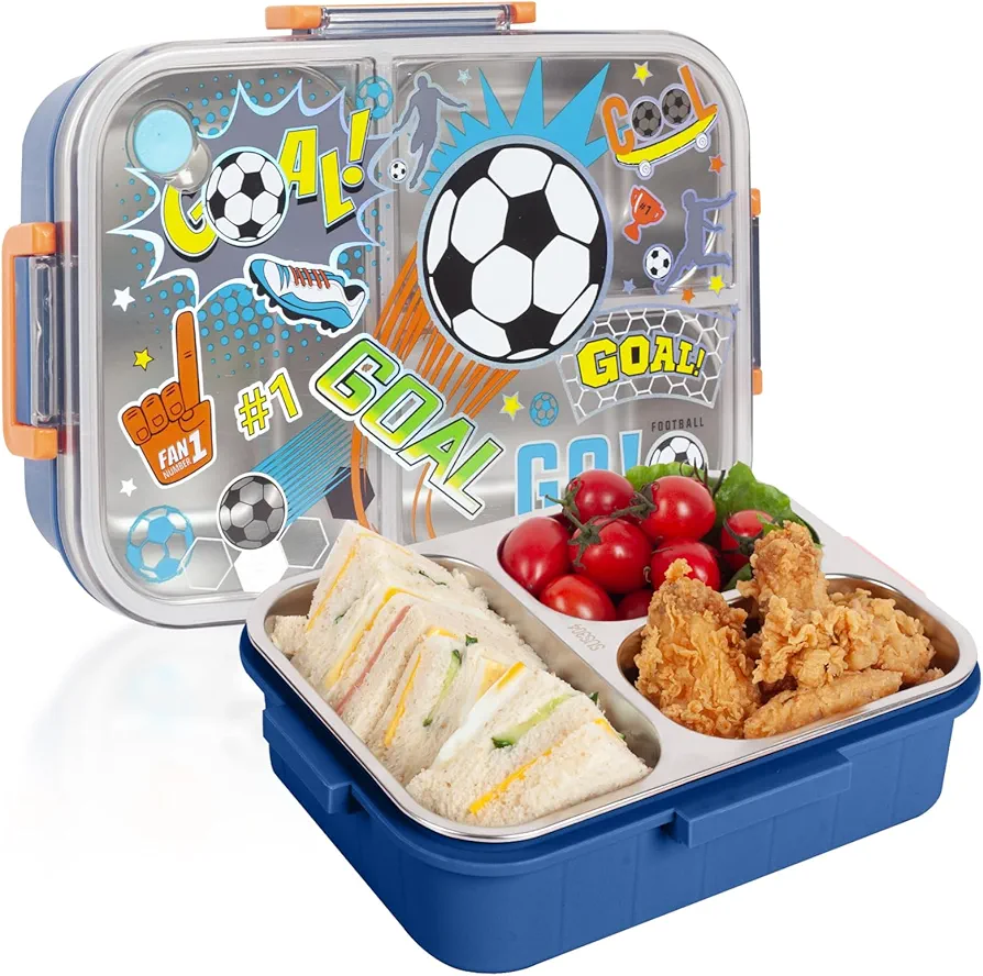 Stainless Steel Bento Lunch Box for Kids, 800ml/27oz BPA-Free Leak-Proof Children Food Containers with 3 Compartments, School Students Daycare Lunches/Snack Container