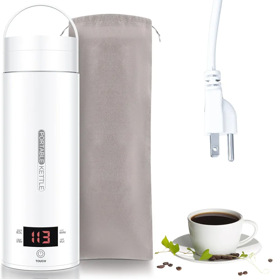 Hoolerry Travel Electric Kettle Portable Kettle Small Water Boiler 304 Stainless Steel with Auto Shut Off and Boil Dry Protection 4 Preset Heat Setting 500ml Hot Water Kettle for Coffee Tea Winter