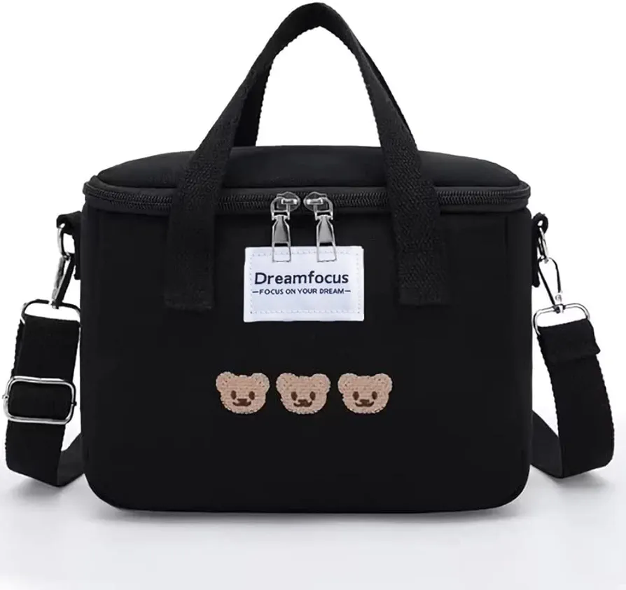 Cute Insulated Lunch Bag for Girls, Large Capacity, Handle and Strap, Kawaii Lunch Box for Kids Teen Women Work School Gifts