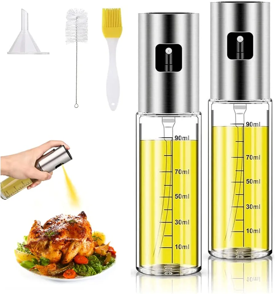 Oil Sprayer for Cooking, 2 Pack Olive Oil Sprayer Mister, Oil Spray Bottle for Kitchen, Portable Kitchen Gadget for Air Fryer, Baking, Salad, Grilling, Roasting,Olive Oil Dispenser Set