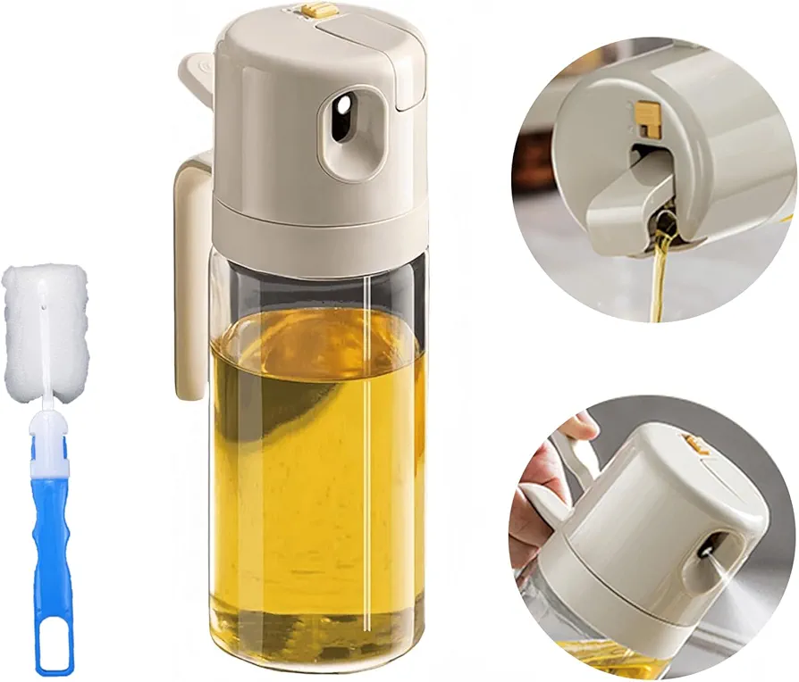 XuCeLo19OZ/550Ml 2 In1 Oil Dispenser And Oil Sprayer, Oil Dispenser Bottle Spray And Pour Food-grade Oil Mister for Air Fryer, Salad, Frying, BBQ (With cleaning brush)