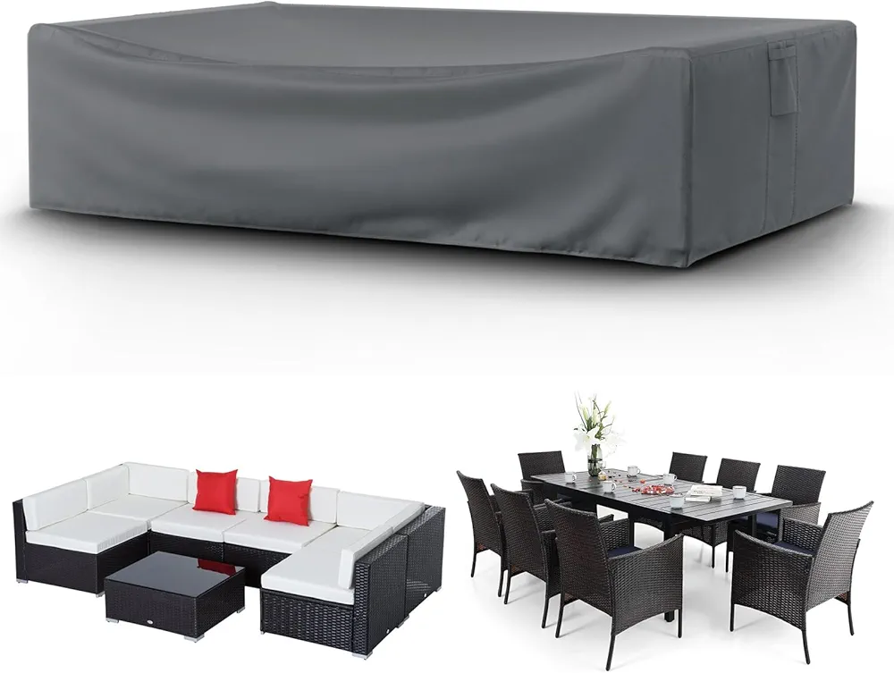 STARTWO Patio Furniture Covers, Waterproof Heavy Duty 500D Outdoor Sectional Sofa Cover, 126x126x28in Patio Cover for Outdoor Furniture with Windproof Buckles, Patio Table and Chair Set Cover, Gray