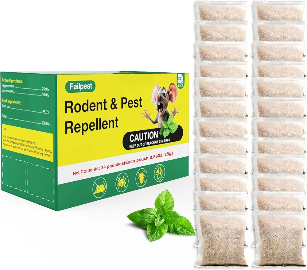24 Pack Rat Repellent Bags, Mouse and Mice Repellent Natural Ingredients for Safe Indoor and Outdoor Use, No Mess, Easy Placement