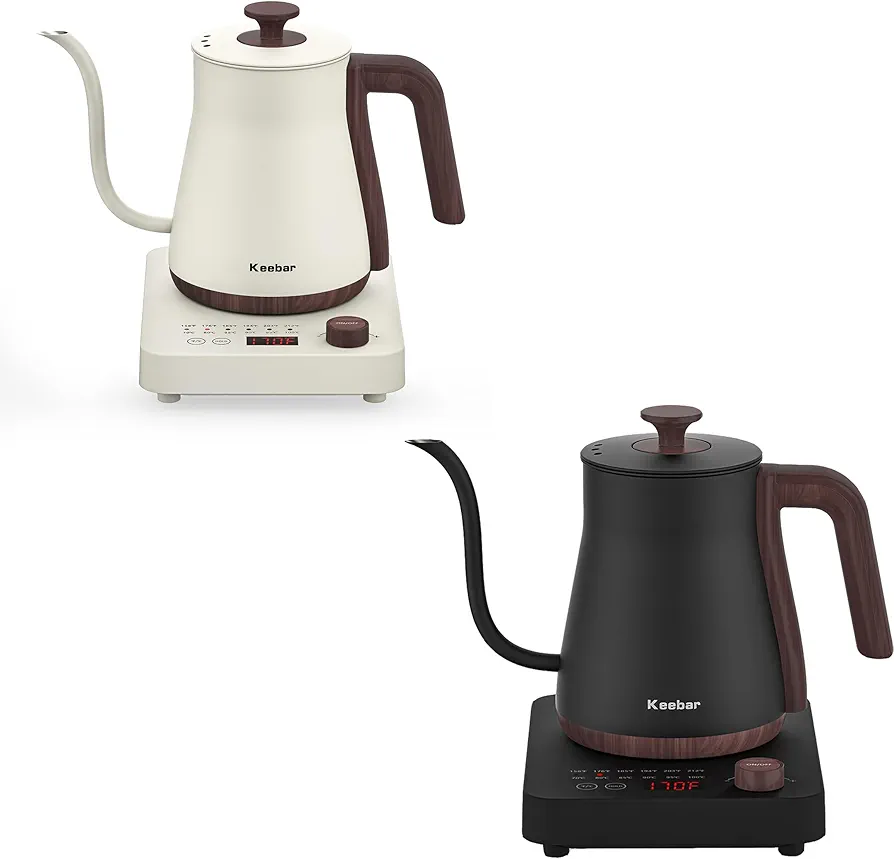 Electric Gooseneck Kettle Boudle Set - Gooseneck Electric Kettle and Gooseneck Electric Kettle with 6 Temperature Control Presets and Led Display, 0.8L, 0.8mm Spout, 304 Stainless Steel, 1000W