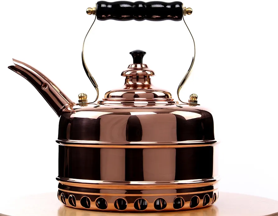 Simplex Tea Kettle Buckingham No. 1, Solid Copper Whistling Tea Kettle for Gas and Electric Stoves, 1.9 Quart Tea Pot with Stay Cool Ergonomic Handle by Newey and Bloomer (Buckingham No 1)