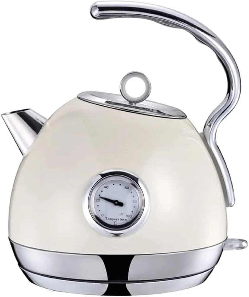 Electric Kettles Round Nozzle Electric Kettle Stainless Steel With Thermometer Hot Water Boiler Large Capacity Automatic Shut-off Water Boiler ease of use, Beige a