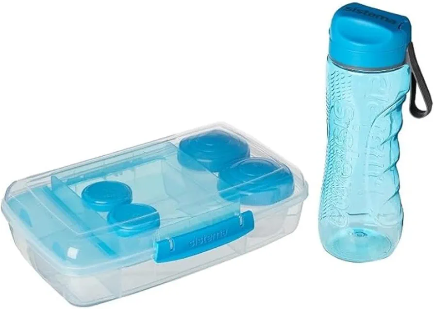 Sistema To Go Lunch Box & Meal Containers | with Water Bottle (800 ml), Bento Box (1.76 Litre) & 2 Dressing Pots & 2 Yoghurt Pots | BPA-Free