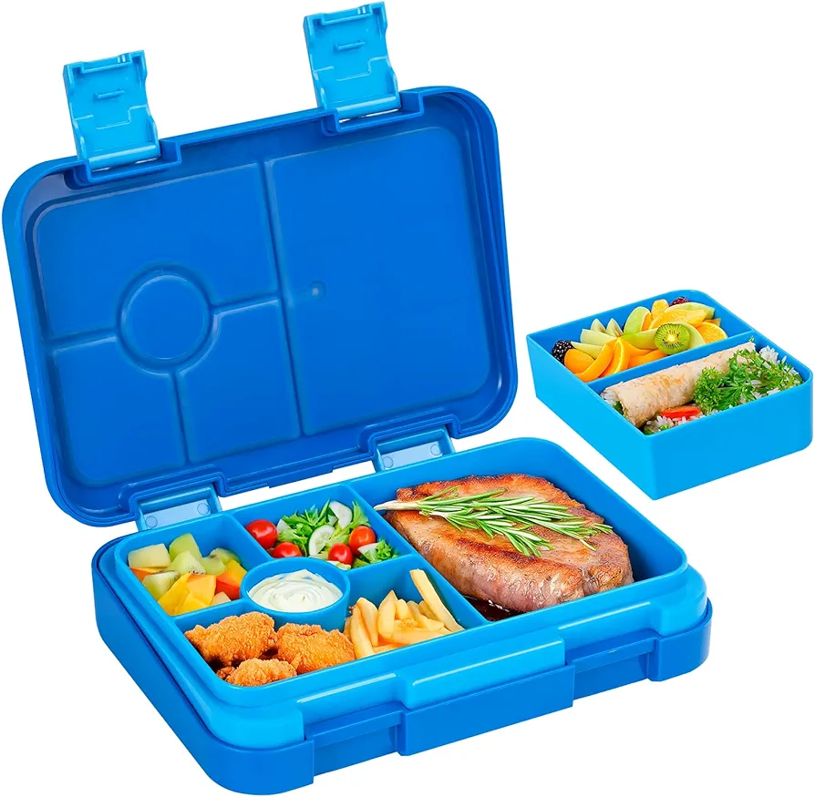 Kids Bento Box, Leak-Proof 6 Compartments Lunch Box for School, On-the-Go Meal Snack Containers, BPA-Free