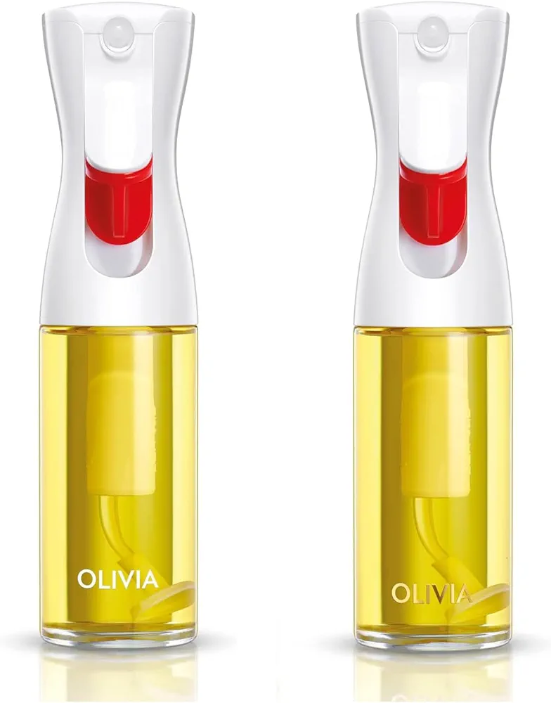 FLAIROSOL OLIVIA Oil Sprayer for Cooking, 2 Pack Olive Oil Spray Bottle130ml Glass Oil Sprayer Mister for Salad, BBQ, Continuous Spray with Portion Control