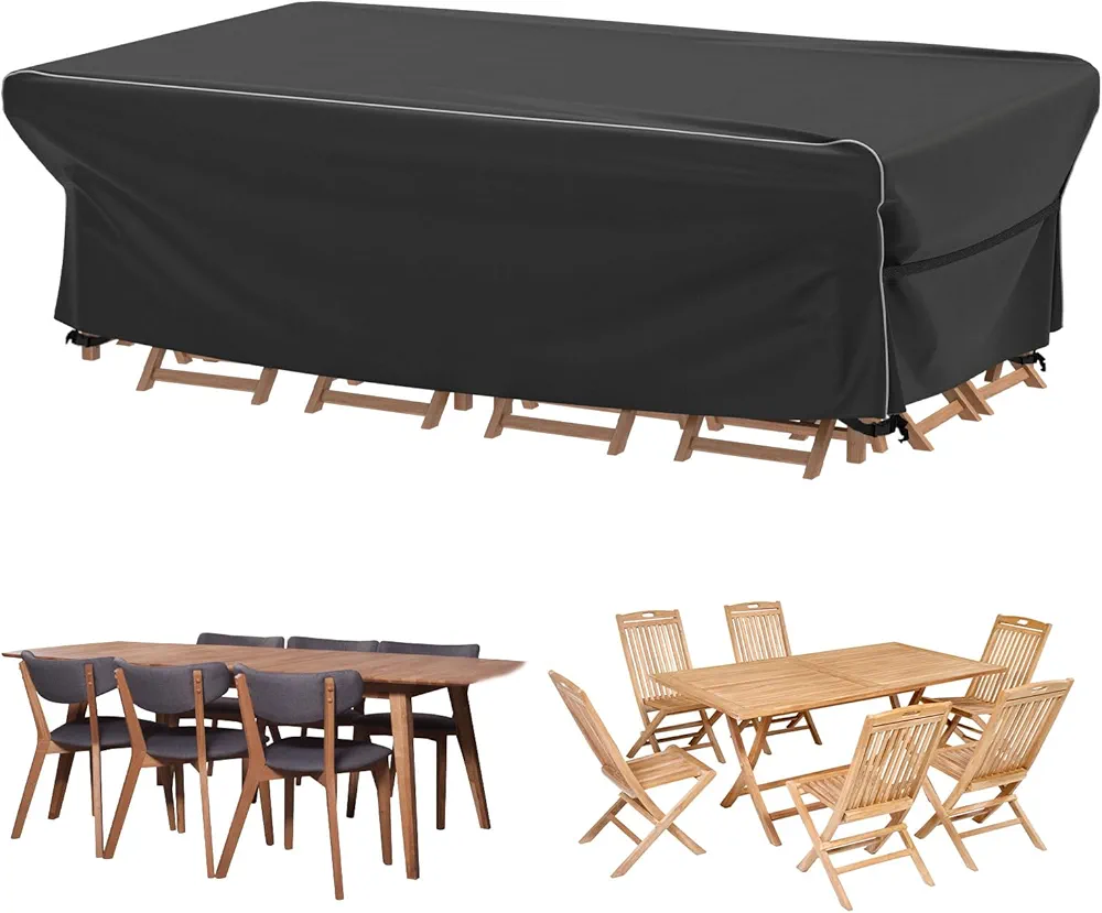 Velway Patio Furniture Set Cover - Heavy Duty 420D Waterproof Weatherproof Sofa Couch Set Covers Garden Dining Table Chair Set Cover with Reflective Tape Rectangular 84"L x 52"W x 29"H - Black