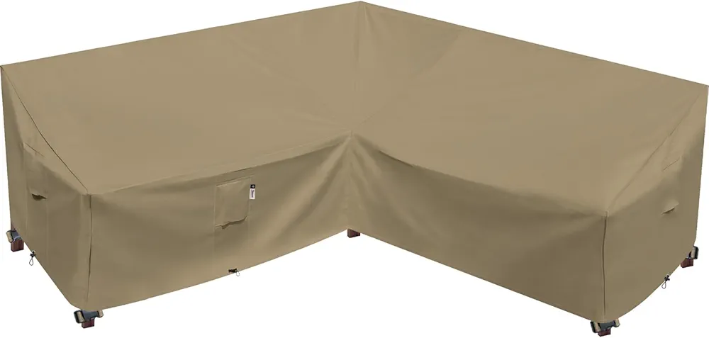 Heavy Duty Outdoor Sectional Sofa Cover, 85"X85" V-Shaped 5-Seater Waterproof 600D Patio Sectional Couch Cover, Lawn Patio Furniture Cover,Desert Khaki