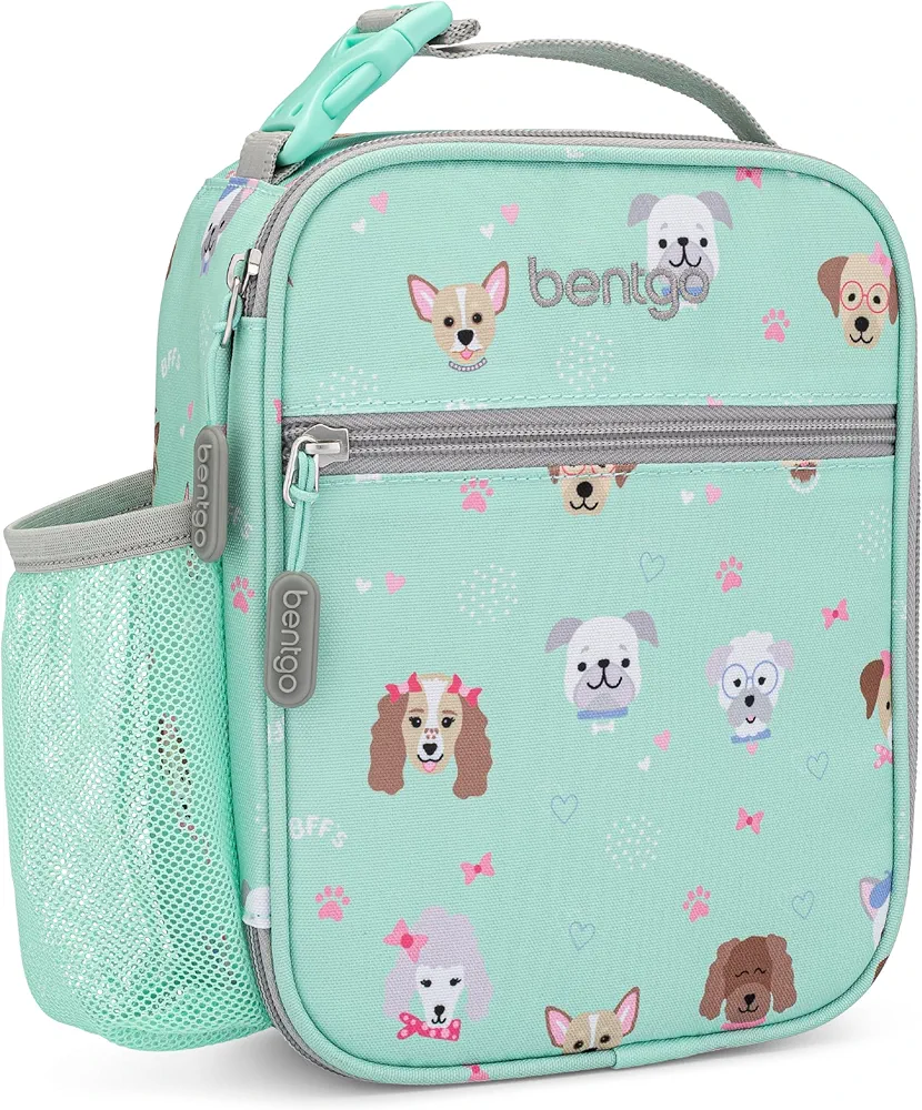 Bentgo Kids Insulated Lunch Tote - Water-Resistant, Reusable, Lightweight & Durable Lunch Bag with Water Bottle Holder & Mesh Pocket, Fits Lunch Box & Water Bottle - Ideal for Ages 3+ (Puppy)