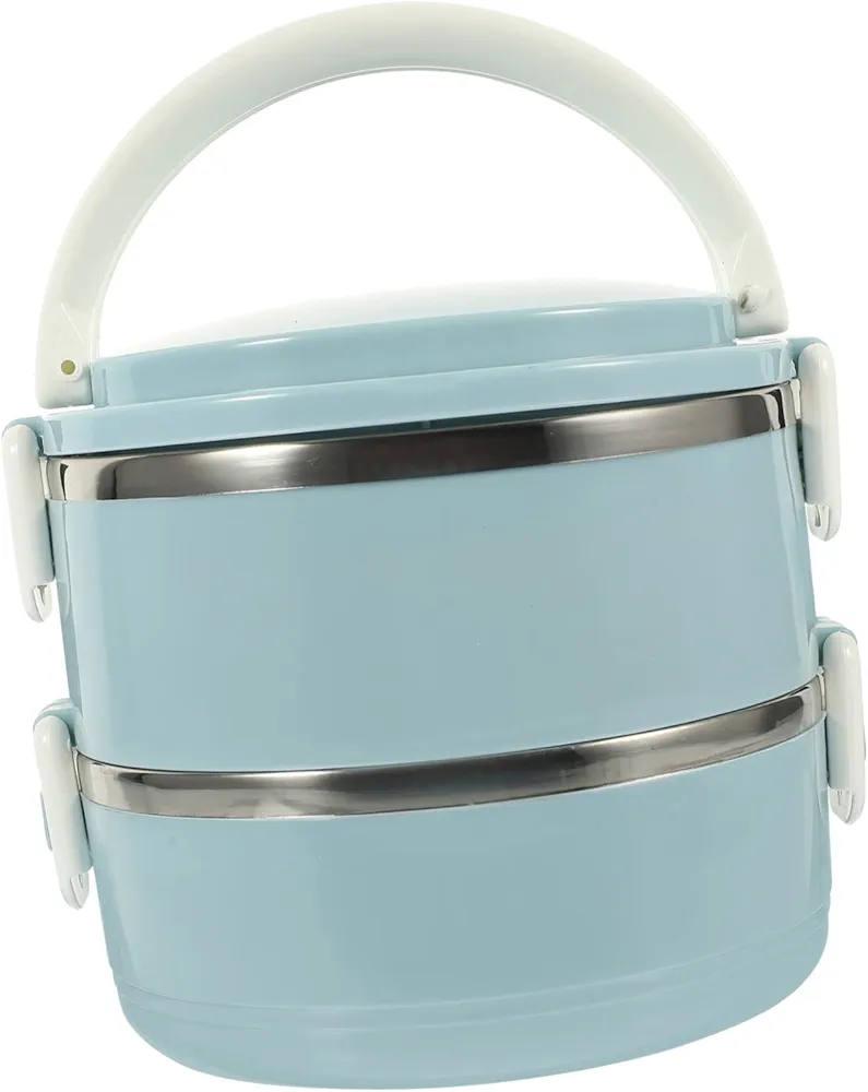 Alipis Box double layer insulated lunch box thermal lunch containers for hot food containers with lids portable bento 2 tier lunch holder lunch case to stack office sushi Stainless steel