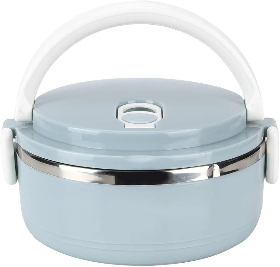 Headerbs Lunch Box, Portable Stainless Steel Blue Thermal Insulated Rice Noddles Lunch Box Food Container Box (1 Layer 27x13.5x22.5cm / 10.63x5.31x8.86in)