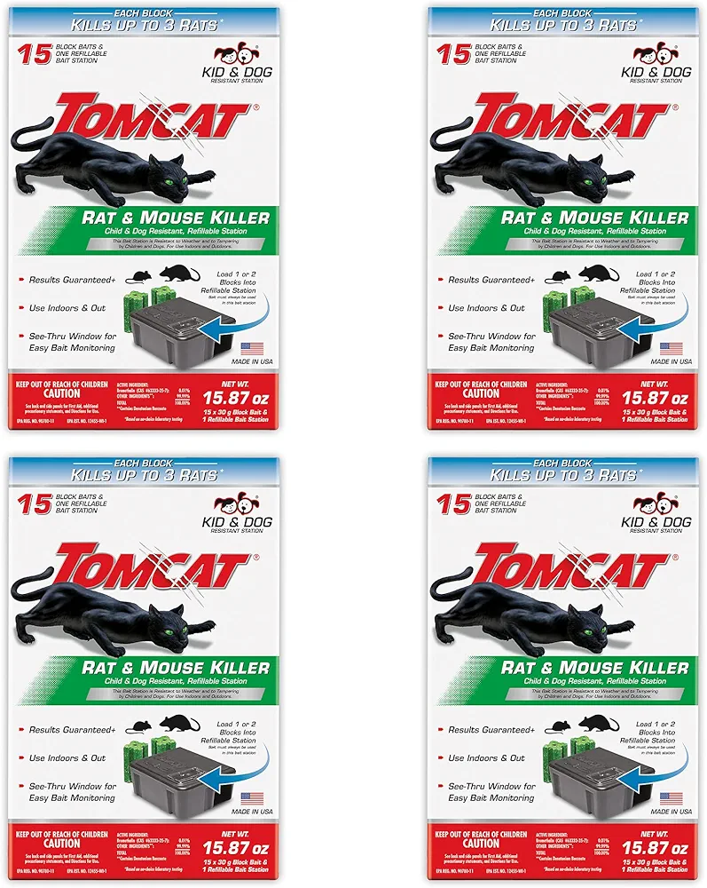 Tomcat Rat & Mouse Killer Child & Dog Resistant, Refillable Station, 1 Station, 15 Bait Blocks (4-Pack)