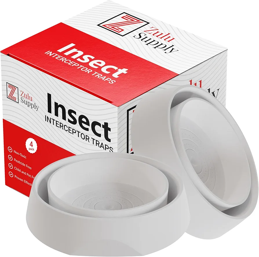Zulu Supply Bed Bug Interceptors, Traps, 4 Pack, White, Bedbug Monitor, Insect Detector for Bed Legs or Furniture (White 4-Pack)