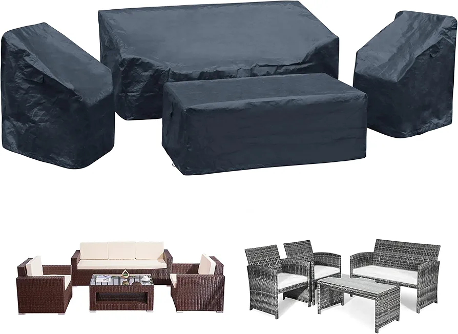 RAINDEWAY Covers Patio Furniture Covers,Outdoor Furniture Covers Waterproof Set,Windproof 4 Piece Patio Set Cover Includ Sofa Cover, 2 Chair Covers, Coffee Table Cover More Waterproof