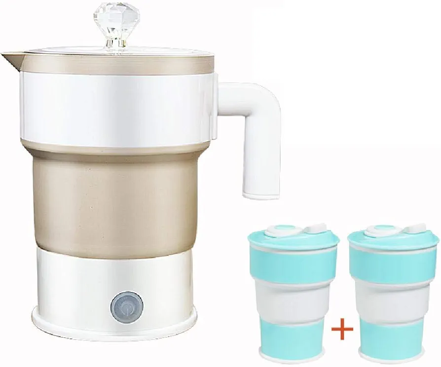 GaRcan 0.6L Electric Silicone Water Boiler Hot Tea Heater, Foldable Electric Kettle for Travel,Dual Voltage Collapsible Kettle with Stainless Steel Bottom,A (B)