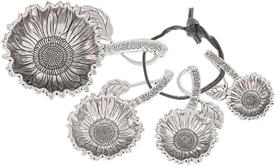 Ganz Kitchen Metal Stackable Measuring Spoons, Tablespoon/Teaspoon Set, Sunflower Design, 4 Pack