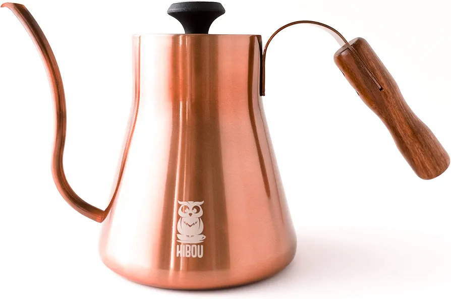 HIBOU Pour Over Kettle - Copper Coated - Integraded Thermometer for Exact Temperature - Gooseneck Spout for a Precision Pour (40floz|1.2L)