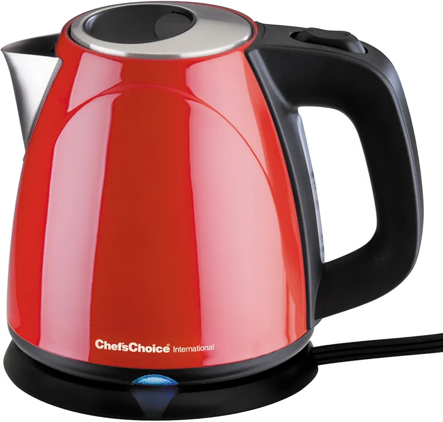 Chef'sChoice 673 Cordless Compact Electric Kettle Features Boil Dry Protection & Auto Shut Off Easy Pour, 1-Liter, Red