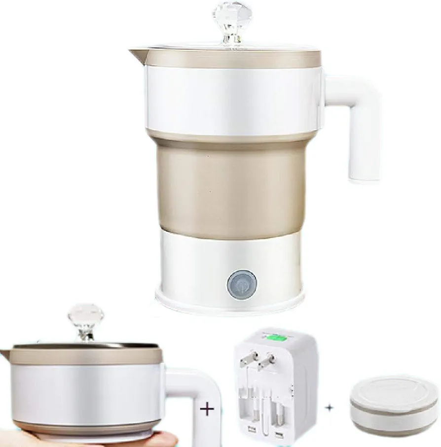 GaRcan 0.6L Electric Silicone Water Boiler Hot Tea Heater, Foldable Electric Kettle for Travel,Dual Voltage Collapsible Kettle with Stainless Steel Bottom,A (C)