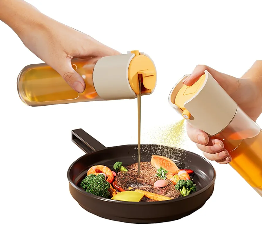 Oil Sprayer for Cooking-2 in 1 Olive Oil Dispenser, 16oz/470ml Oil Dispenser Bottle Oil Mister for Air Fryer, BBQ,Salad, Frying, Barbecue (285ml White)