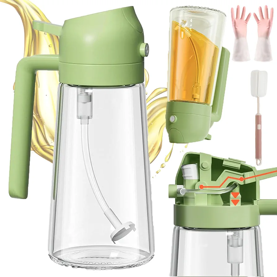 2-in-1 Glass Oil Sprayer and Dispenser,2 In 1 Oil Sprayer for Cooking,Oil Mister Spray Bottle for Cooking (Green)