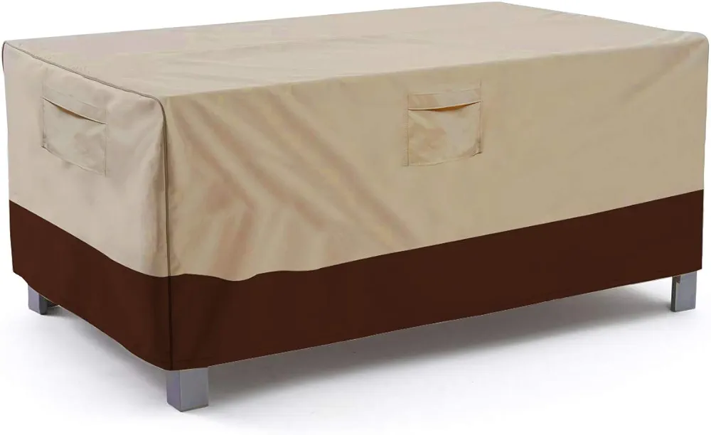 Vailge Veranda Rectangular/Oval Patio Table Cover, Heavy Duty and Waterproof Outdoor Lawn Patio Furniture Covers, Large Beige & Brown
