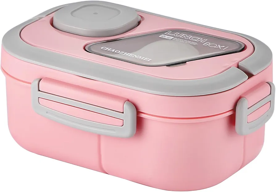 Bento Lunch Box With Tableware, 1200ML Lunch Box-Double layered 6 Compartment Bento Box, Built-in Utensil Set, Leak-Proof(PINK)