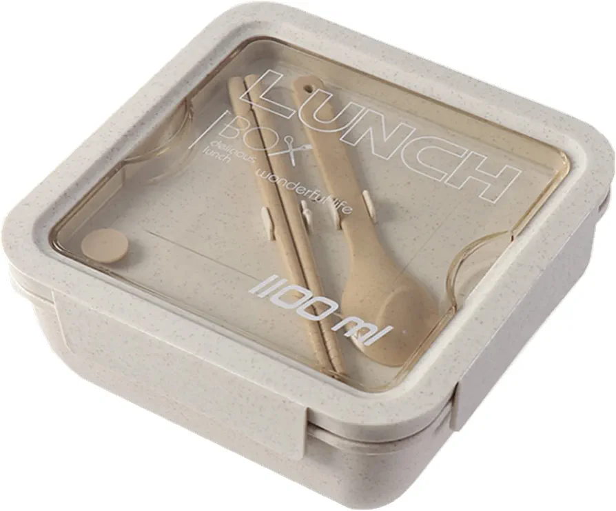 Chchmu Bento Box Portable Lunch Box Leakproof Salad Lunch Container With Spoon & Chopsticks Leak Proof Lunch Containers Microwave Freezer Dishwasher Available, Square, Wheat Straw