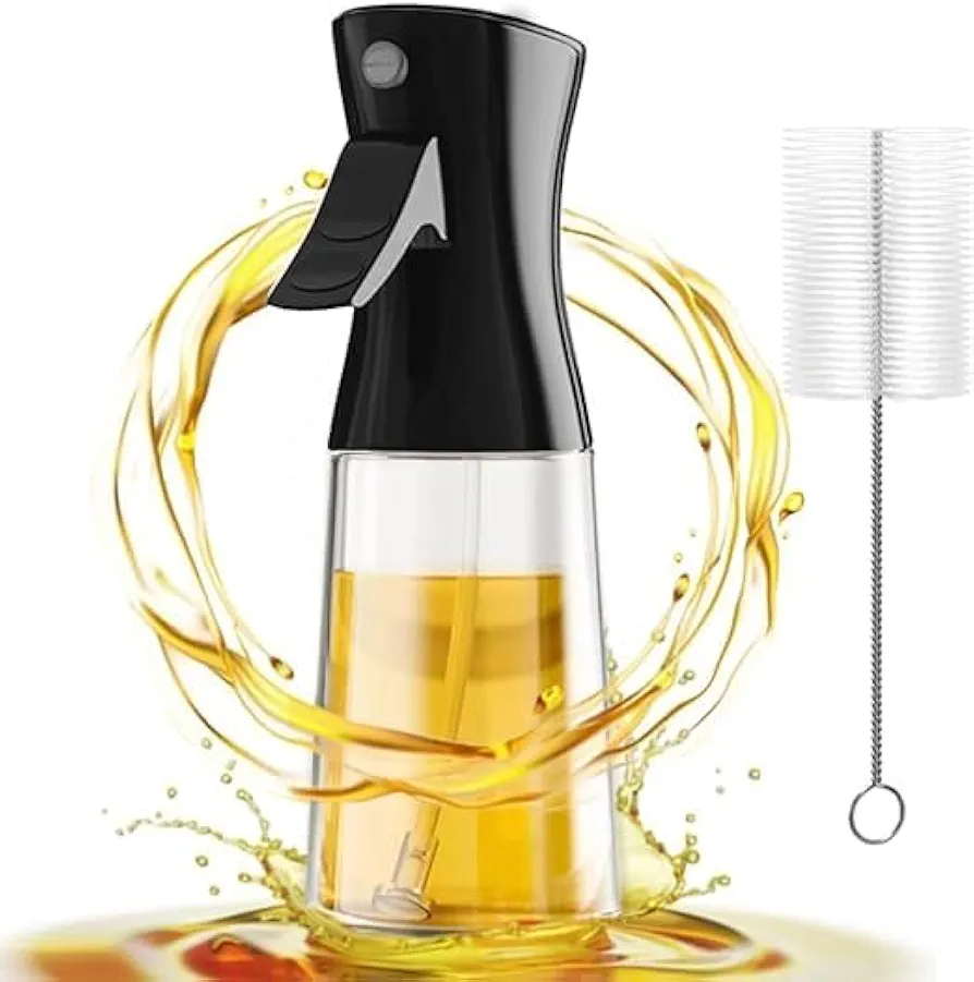 Oil Spray Bottle for Cooking, 180ml Glass Olive Oil Spray Dispenser Olive Oil Dispenser Bottle with Brush Kitchen Gadgets Accessories (Dark Black)