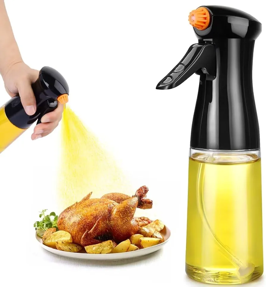 Oil Sprayer for Cooking, Upgraded Olive Oil Sprayer Bottle, Air Fryer Accessories, Oil Mister 7oz/200ml Oil Vinegar Spritzer, Kitchen Gadgets for Salad, BBQ, Roasting (Black)