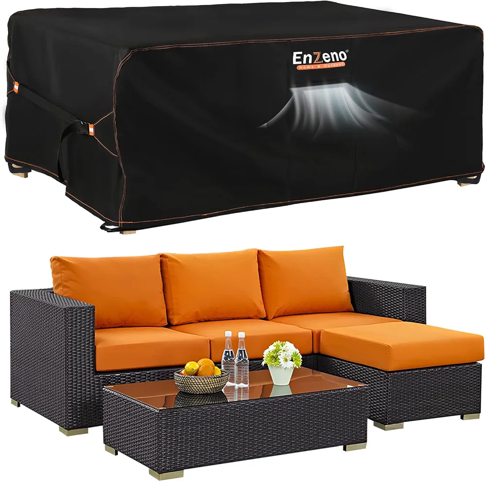 Enzeno Patio Furniture Set Cover, Outdoor Sectional Sofa Couch Set Covers Waterproof, Garden Dining Table Chair Set Cover Outside Rectangular Heavy Duty Weatherproof 78" L x 63" W x 28" H Black