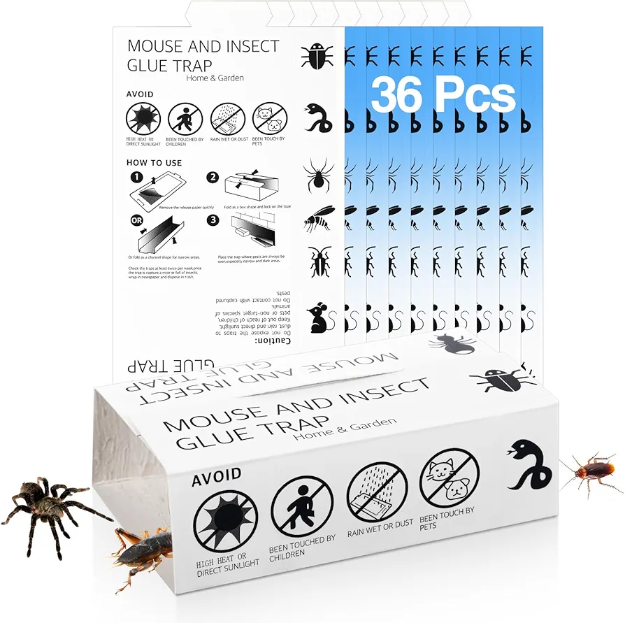 36PCS Spider&Insect Glue Traps Pest Glue Traps Spider Traps Adhesive Cockroach Killer Glue Boards Cricket Sticky Traps for Mice,Roaches,Spider,Rats,Insects Healthy&Easy to Use Indoor Pest Control (36)