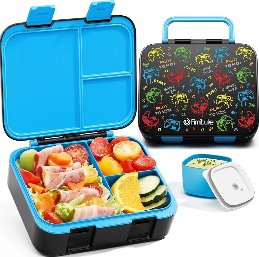 Fimibuke Bento Lunch Box for Kids, Leak-proof Boys Girls Bento Box with 3-Compartment BPA Free Dishwasher Safe Kids Lunch Portion Container Snack Box with Sauce Cup for Age 3-12 Kid Toddler for School