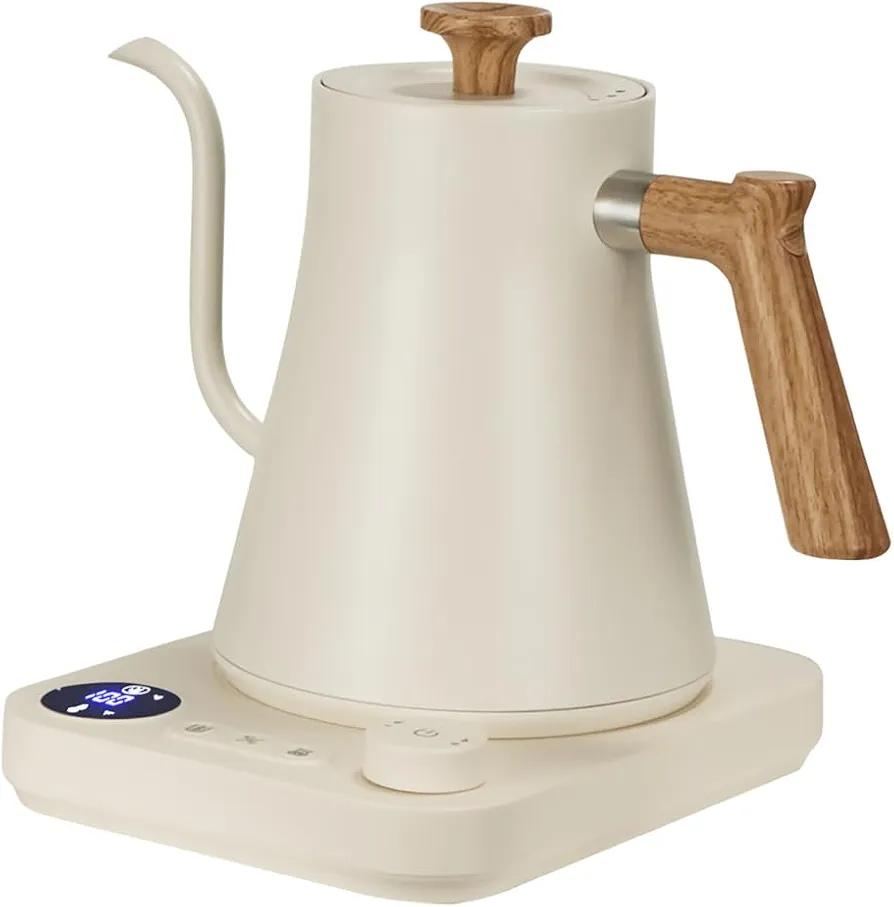 Gooseneck Electric Coffee Kettle, 1200W Quick Heating, ±1℉ Temperature Control, Stainless Steel Inner Pot for Pour Over Coffee & Tea (White, 220V EU Plug)