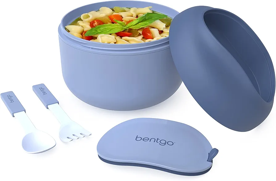 Bentgo Bowl - Insulated Leak-Resistant Bowl with Snack Compartment, Collapsible Utensils and Improved Easy-Grip Design for On-the-Go - Holds Soup, Rice, Cereal & More - BPA-Free, 21.2 oz (Slate)